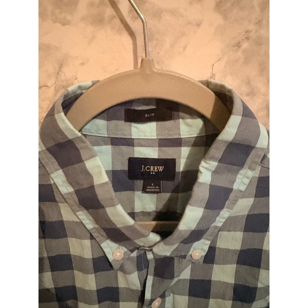 J. Crew Mens Slim Fit Gingham Short Sleeve Button‎ Down Shirt Size L